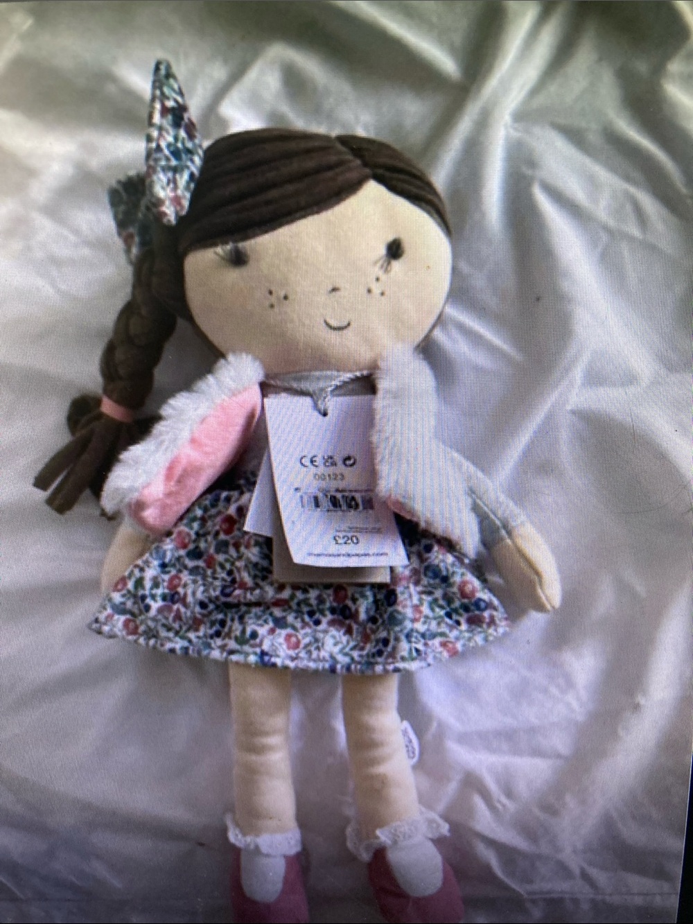 Plush Cloth Doll in Pink Floral Dress - Soft Girls Toy